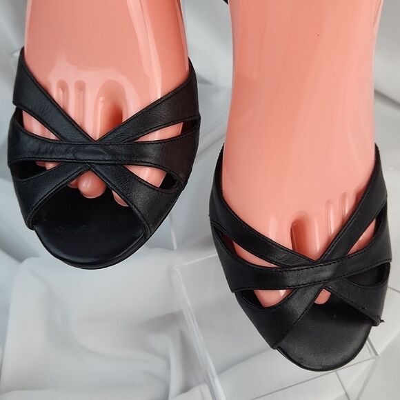 🐞Steve Madden Black "Escape" Open Toe Leather Heels Size 8 - Picture 7 of 11